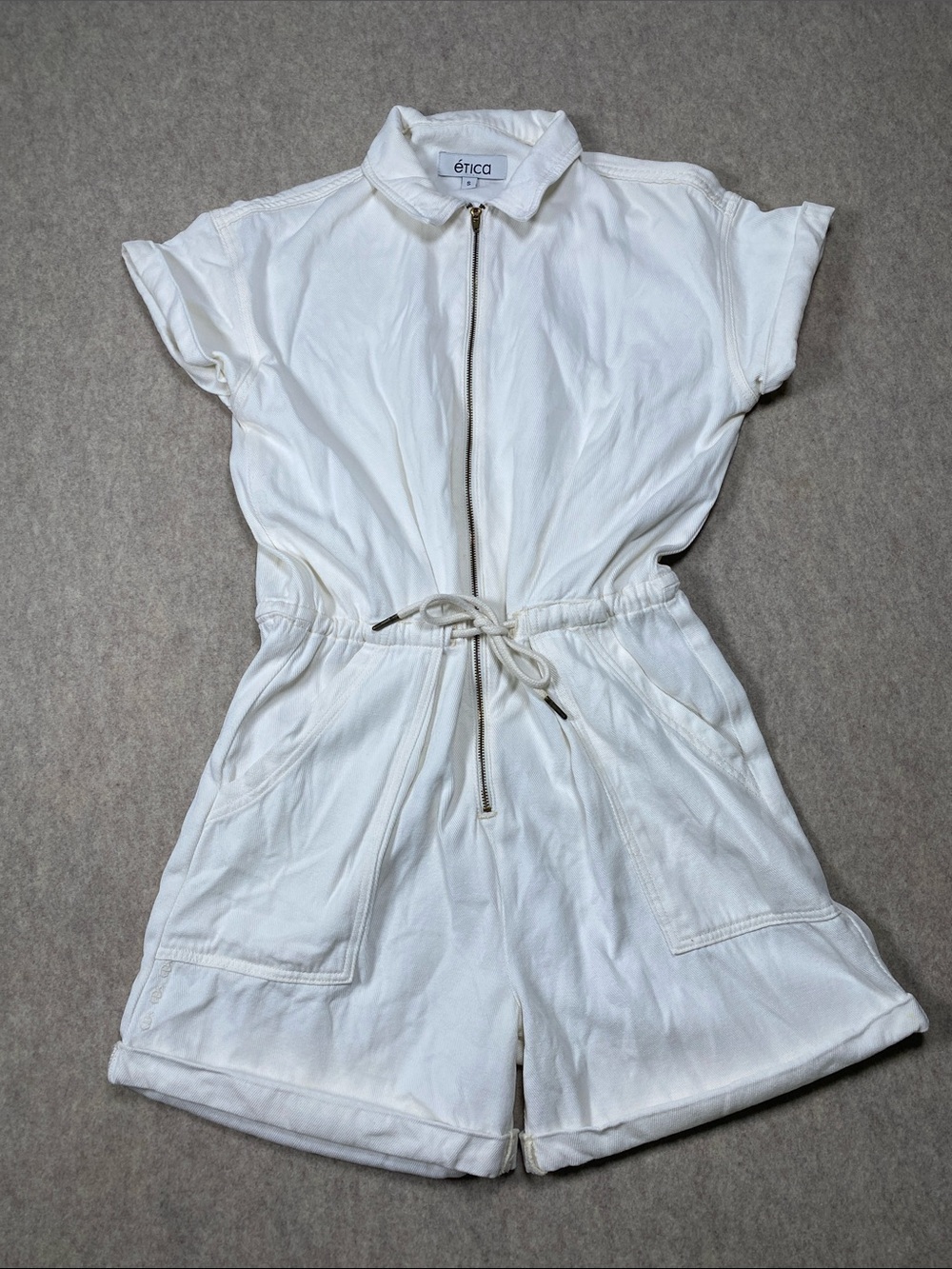 Ética Amie Zip Front Romper Small Natural White Utility Lyocell Cotton